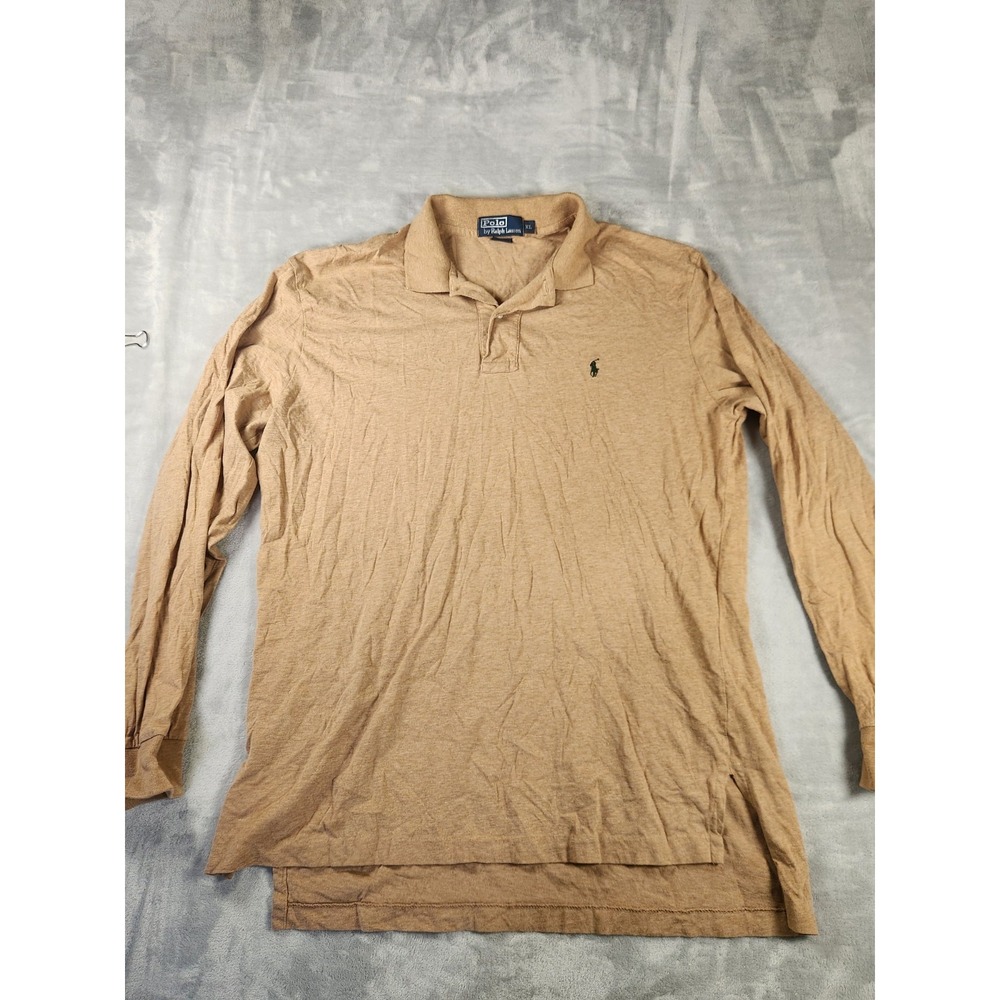 Polo Ralph Lauren Polo Shirt Men's XL Tan Brown‎ Solid Long Sleeve Preppy